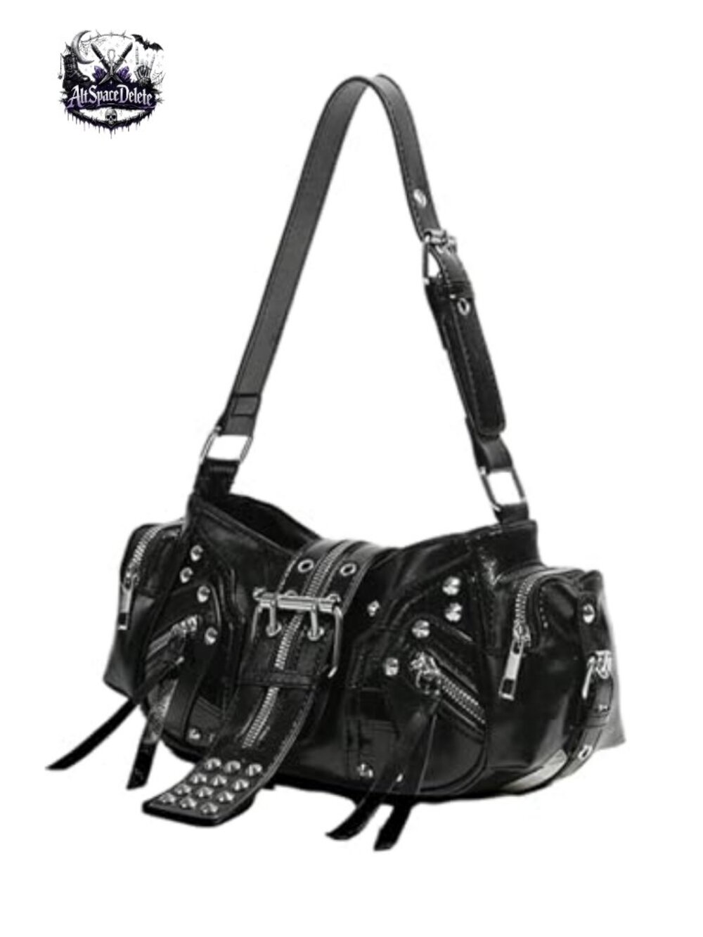 Studded Shoulder Bag Buckle Y2K Punk Faux Leather Handbag
